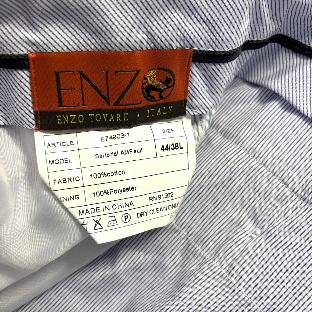 Enzo Tovare Seersucker Dress Pants Mens 39x33 Blue White Stripe Wedding Nautical